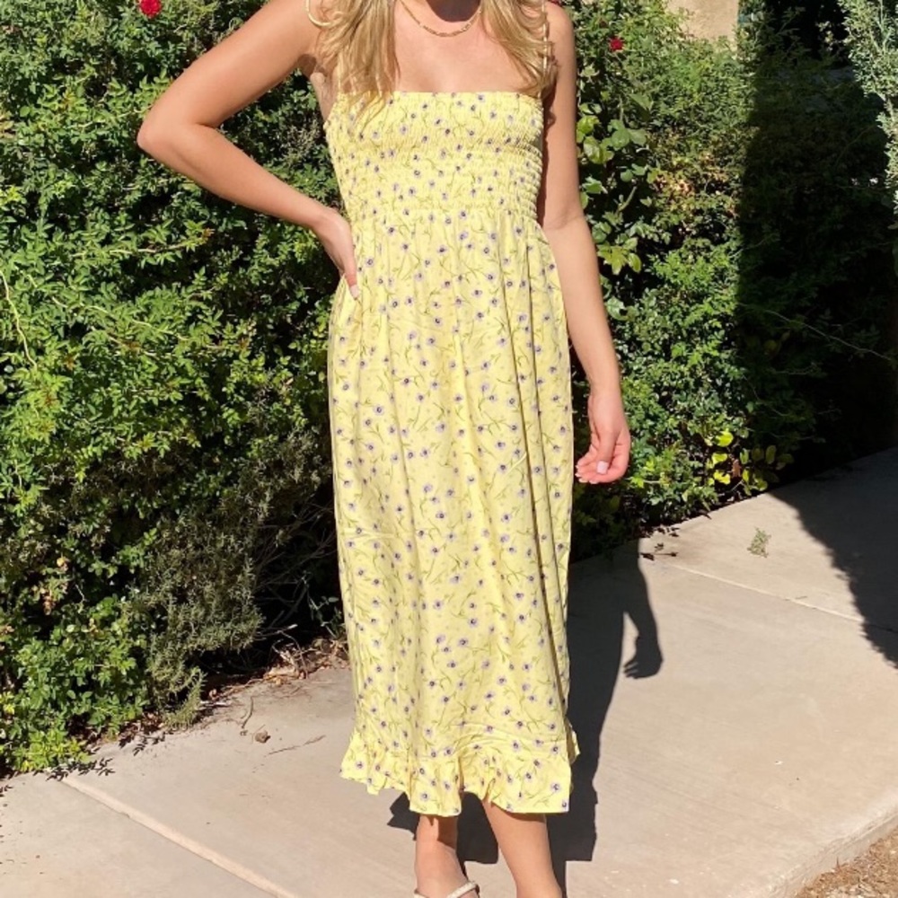 Urban Outfitters Motel Smocked Tie Shoulder Midi Dress